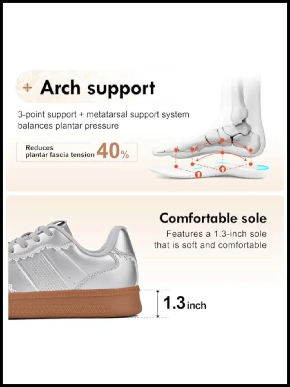 Ribbon Lace-Up Fashion Sneakers Arch Support Tennis Walking Shoes
